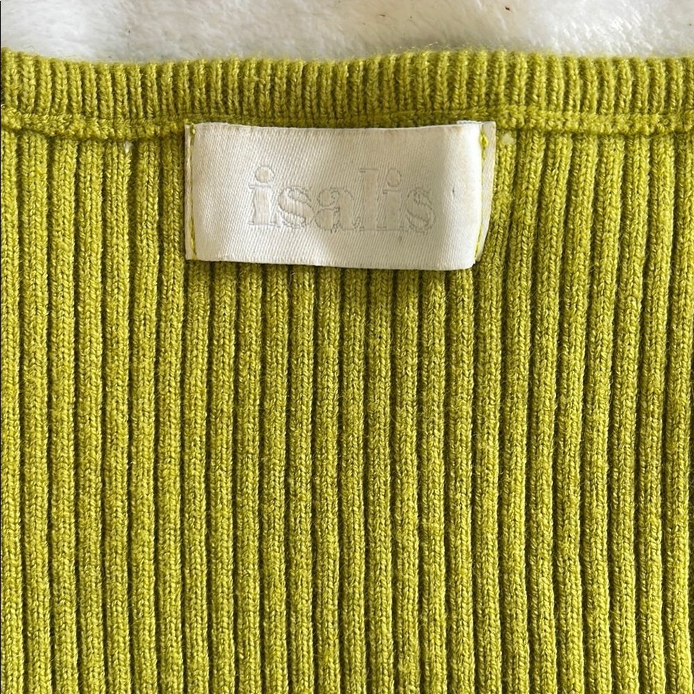 Isalis Ribbed Crop Top Sweater Small Lime Green Sweetheart Neckline Y2K - Picture 14 of 14
